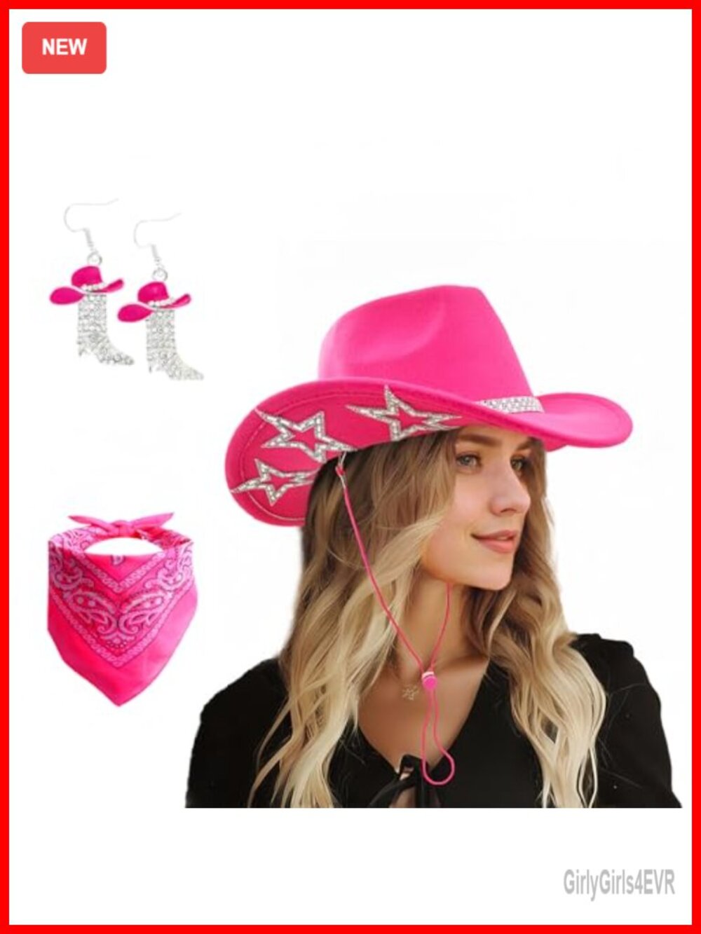 Cowgirl Hat Set Felt Rhinestone Star Bandana Heart Sunglasses Western